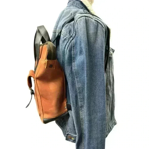 ORNAS LEATHER Mini SWAN Red Cognac Everyday leather backpack Button Zip Closure - Picture 8 of 16